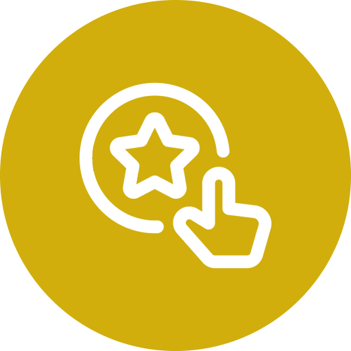 Star with arrow icon on yellow background.